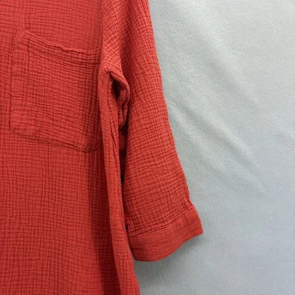 J. Jill Cotton-Gauze Shirtdress in Persimmon Red Orange SZ Small Beachy, Coastal - Picture 4 of 15